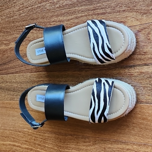 Steve Madden Fifer Zebra Animal Print Platform Espadrille Size 9 Black White - Picture 2 of 7
